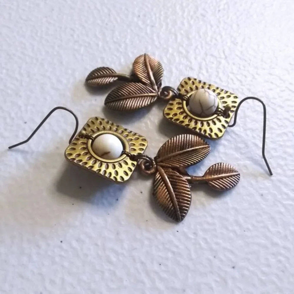 Handmade! Warm Bronze Colored Rose Leaf Dangle Earrings - Mature Business Casual